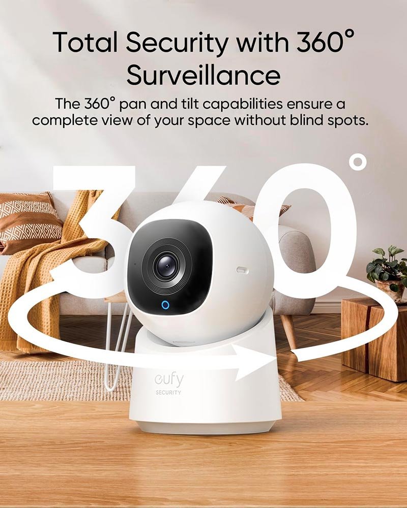 Eufy Indoor Cam C220 2K 360° Pan & Tilt Security Camera – AI Human Detection, Privacy Mode, No Monthly Fee