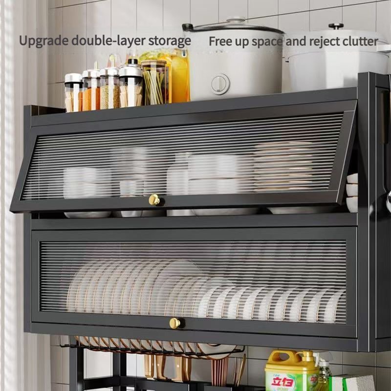 3-Tier Over The Sink Dish Drying Rack & Countertop Organizer Kenya | Over Sink Dish Rack with Flip Cover Doors, Adjustable Metal Kitchen Rack, Cupboard Storage Dish Rack, Dish Drainer with Drainage, Multifunctional Kitchen Storage Rack