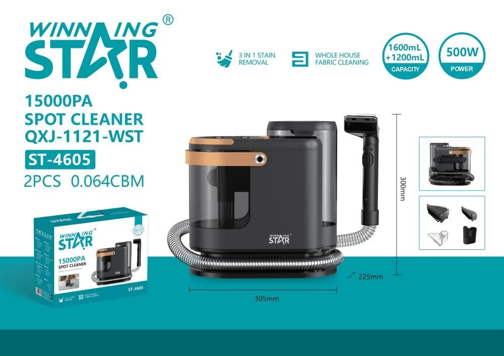Winning Star ST-4605 Wet & Dry Spot Cleaner Kenya | 500W Carpet & Upholstery Cleaning Machine, 15kPa Suction, Self-Cleaning, Dual Tank Spot Cleaner, Car & Home Stain Remover, Fabric & Tile Cleaner Kenya