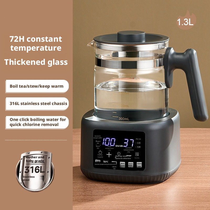Multifunctional 600W Electric Tea Maker & Infuser Kenya | 1.3L Thickened Glass Tea Kettle, 316 Stainless Steel, 72-Hour Constant Temperature, Auto Shut-Off, Class A Electric Tea Pot Kenya
