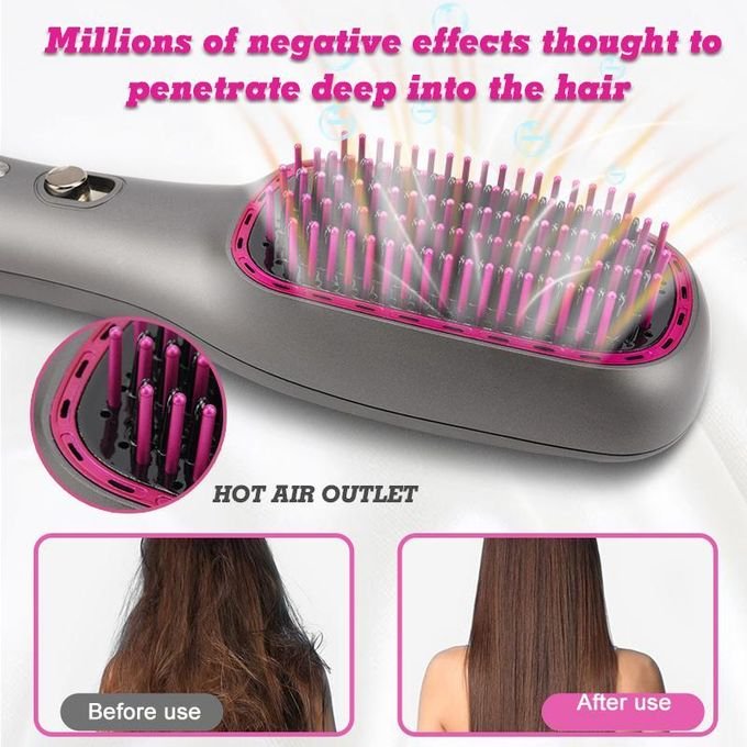 DSP 2-in-1 Ceramic Hair Straightener Brush Kenya | Ionic Straightening Brush with Wet & Dry Function, Anti-Scald, Auto Temperature Lock & Auto Shut-Off, Electric Hair Straightening Comb Kenya