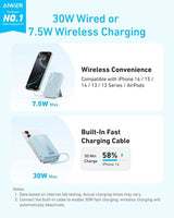 Anker Zolo Magnetic Power Bank 10000mAh 30W | Wireless Charging Power Bank with Built-In USB-C Cable & Viewing Stand