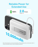 Anker Zolo Magnetic Power Bank 10000mAh 30W | Wireless Charging Power Bank with Built-In USB-C Cable & Viewing Stand