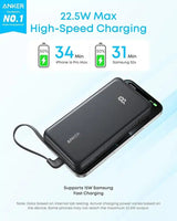 Anker Zolo 20000mAh Power Bank 22.5W | Built-In USB-C Cable & Pass-Through Charging