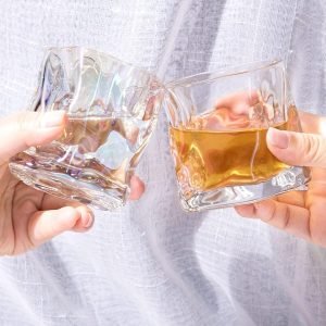 Danny Home Shining Crystal Whiskey Glass Set of 6 | Twisted Sculpted Amber Whisky Glasses 200ml