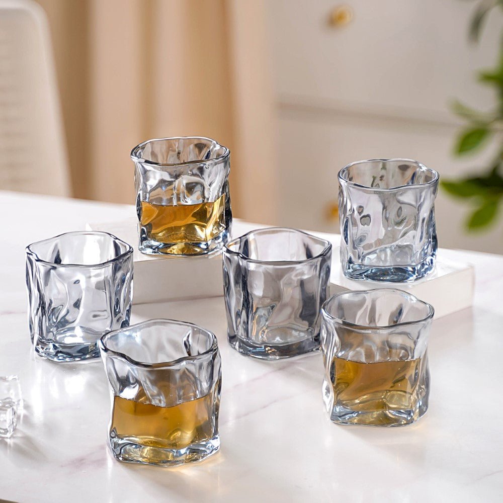 Danny Home Shining Crystal Whiskey Glass Set of 6 | Twisted Sculpted Amber Whisky Glasses 200ml