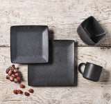 Homezaza Danny Home 16-Piece Stoneware Dinnerware Set | Reactive Glaze Black Dinner Set with Mugs, Plates & Bowls