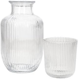 Danny Home Ribbed Glass Water Carafe & Cup Set | 600ml Bedside Carafe with 250ml Glass