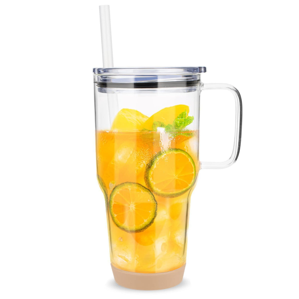 Danny Home 1L Borosilicate Glass Tumbler with Handle, Lid & Straw