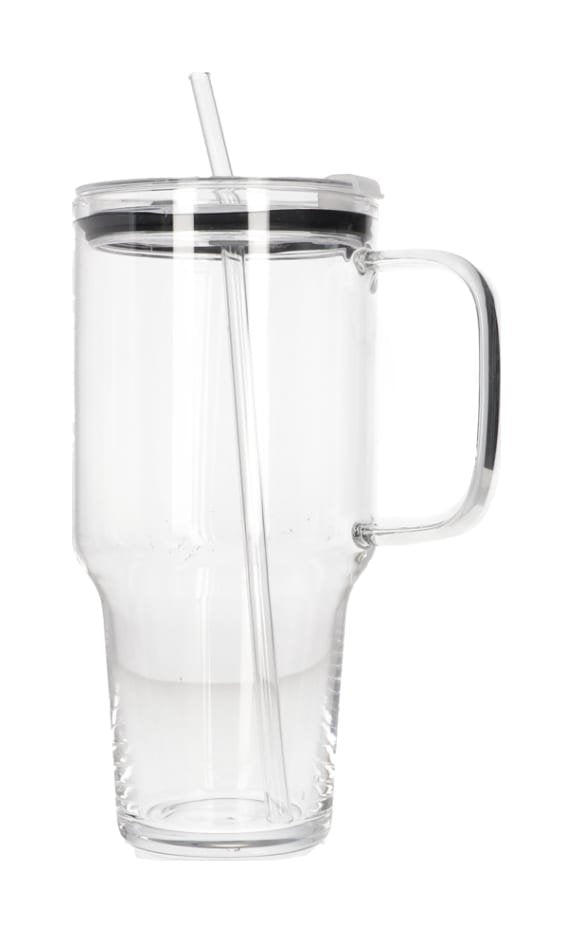 Danny Home 1L Borosilicate Glass Tumbler with Handle, Lid & Straw