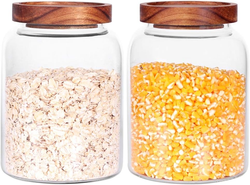 Danny Home Borosilicate Glass Storage Jar with Wooden Lid | Airtight Cereal & Pantry Storage Canister