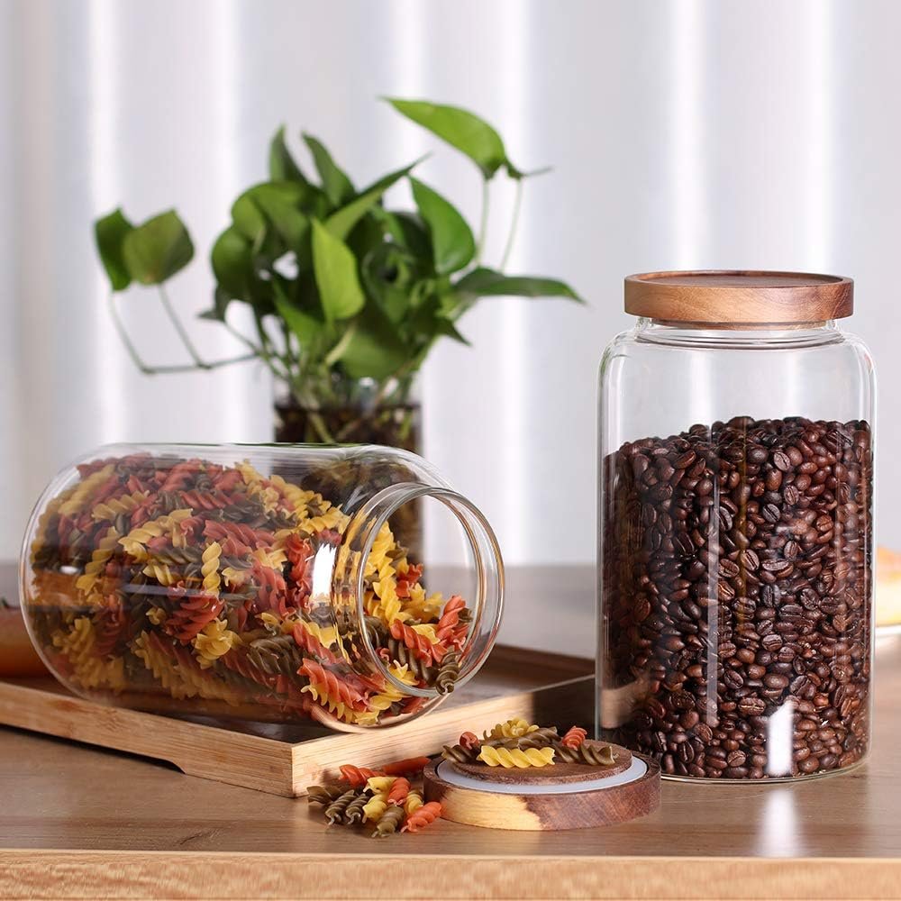 Danny Home Borosilicate Glass Storage Jar with Wooden Lid | Airtight Cereal & Pantry Storage Canister