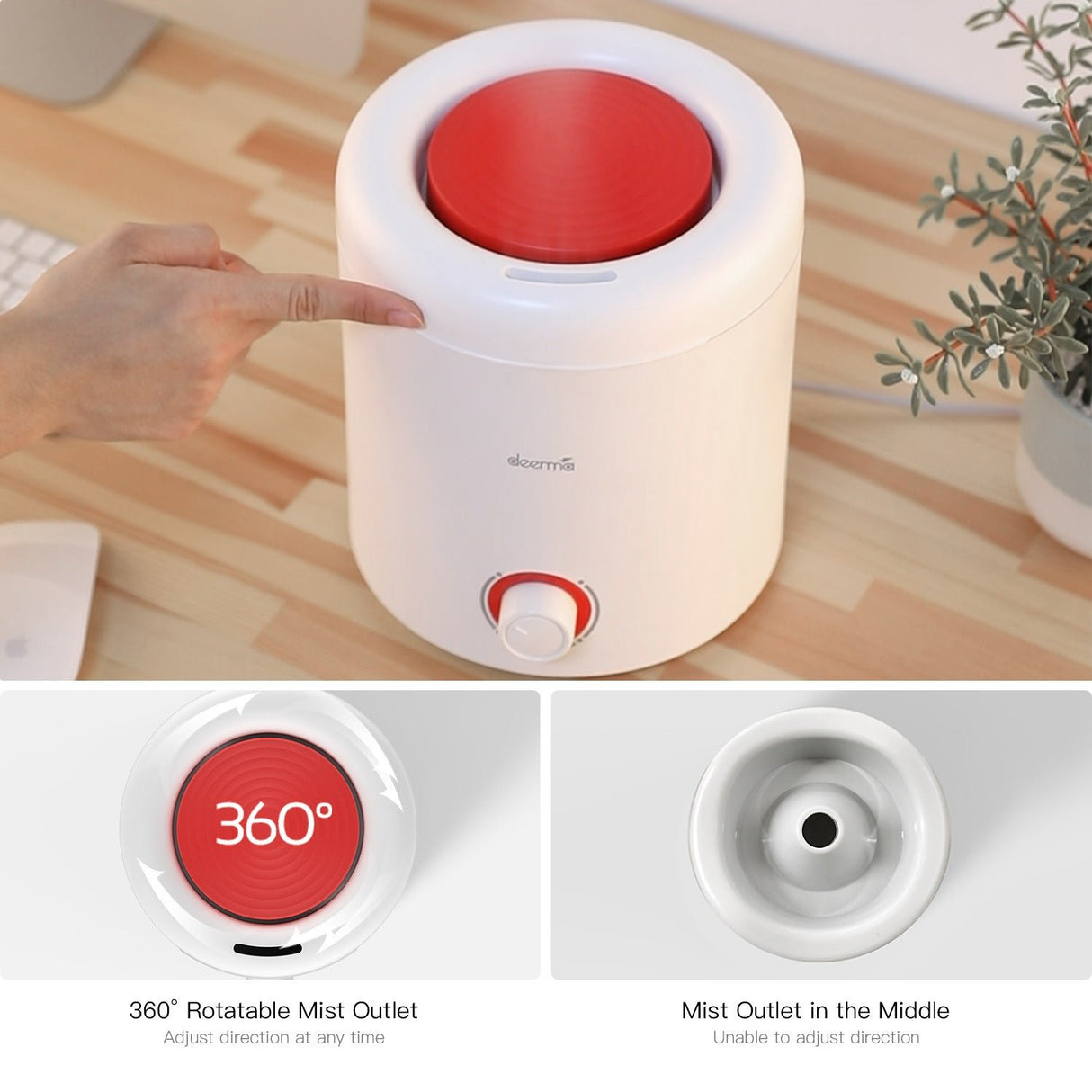 Deerma F300 Ultrasonic Humidifier Manual Air Purifier Rotatable Mist Nozzle Quiet Operation with Activated Carbon Filter for Home & Office (2.5L) White