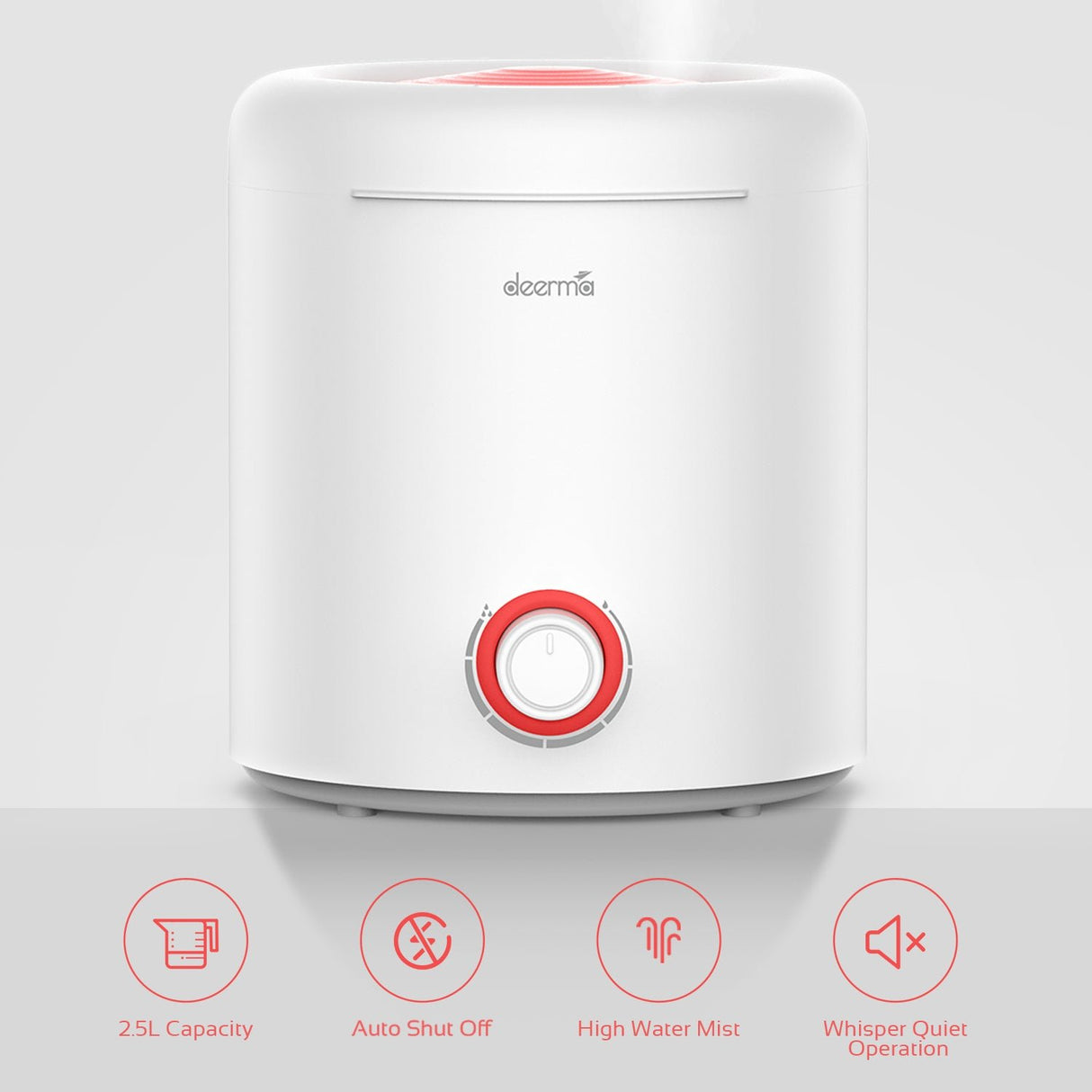 Deerma F300 Ultrasonic Humidifier Manual Air Purifier Rotatable Mist Nozzle Quiet Operation with Activated Carbon Filter for Home & Office (2.5L) White