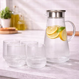 Danny Home 5-Piece Glass Juice Jar & Glasses Set - Borosilicate Pitcher with 2-Way Pour Lid