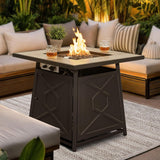 Fire Pit Table Square Outdoor Gas Heater 13KW Lava Rocks Ceramic Tile Top 28 Inch Patio
