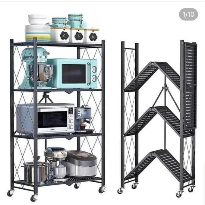 5-Tier Kitchen Rack & Storage Shelf - Black Metal Vegetable Rack, Office Organizer & Multipurpose Stand