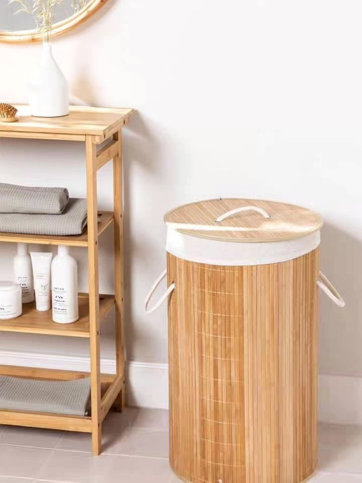 Wooden Laundry Hamper with Lid, Bamboo Laundry Basket with HandlesLaundry Basket