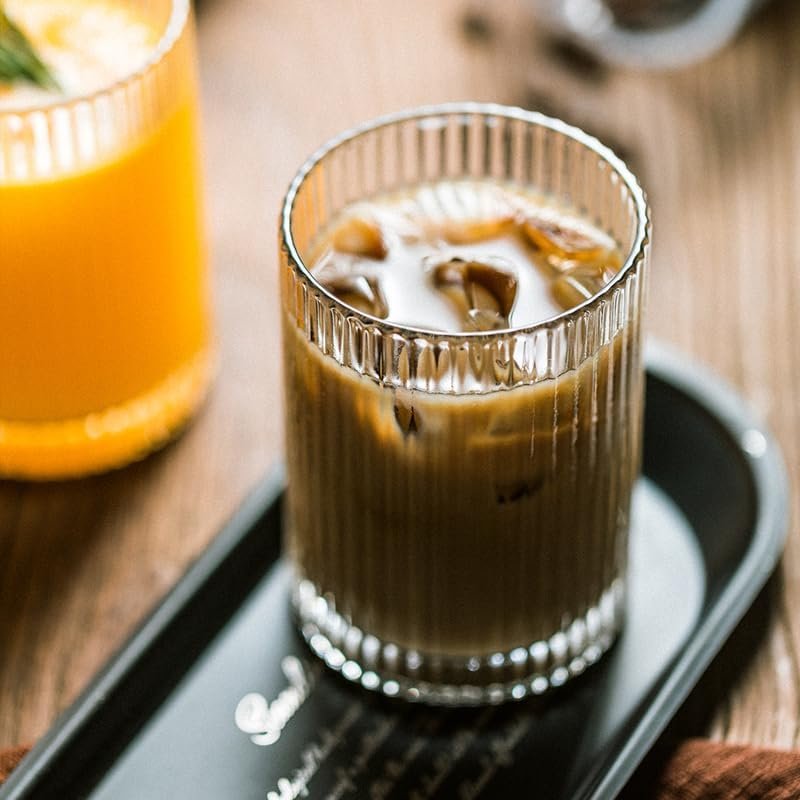 Danny Home Ribbed Glass Cups Set – Vintage Origami Drinking Glasses & Glassware for Whisky, Cocktails & Iced Coffee