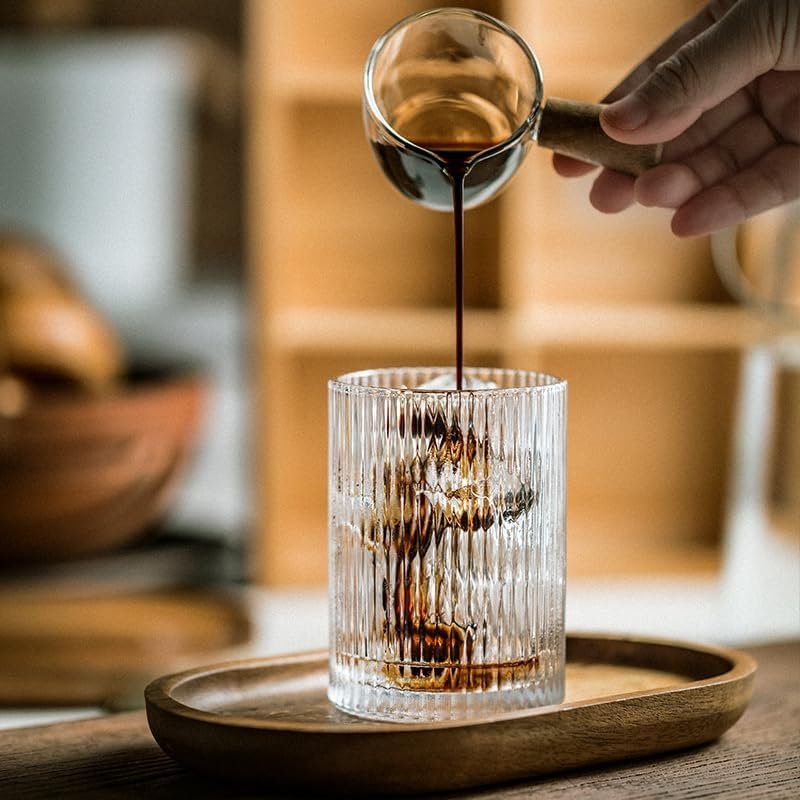 Danny Home Ribbed Glass Cups Set – Vintage Origami Drinking Glasses & Glassware for Whisky, Cocktails & Iced Coffee