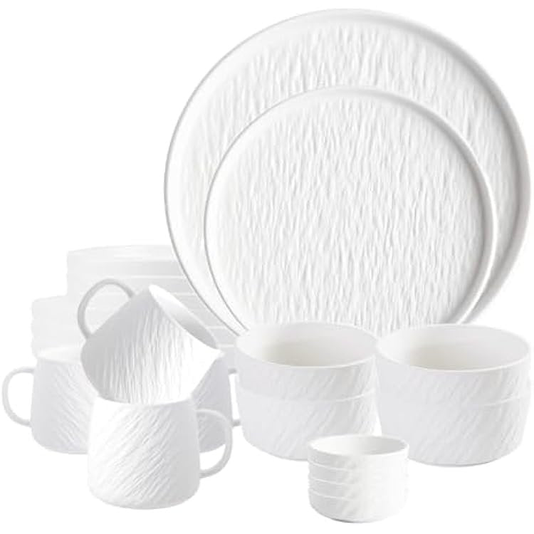 24 Pcs Rock Glazed Ceramic Dinner Set 6 Plates Bowls Mugs Microwave Dishwasher Safe