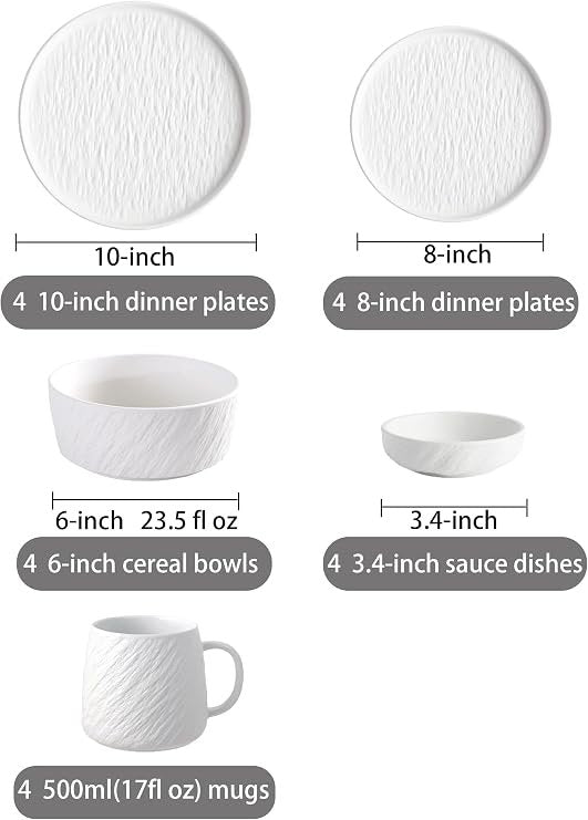 24 Pcs Rock Glazed Ceramic Dinner Set 6 Plates Bowls Mugs Microwave Dishwasher Safe