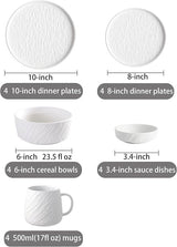 24 Pcs Rock Glazed Ceramic Dinner Set 6 Plates Bowls Mugs Microwave Dishwasher Safe