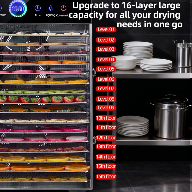 Stainless Steel Food Dehydrator Machine – Fruit, Vegetable, Meat & Herb Dryer with Temperature Control, 6 to 18 Trays