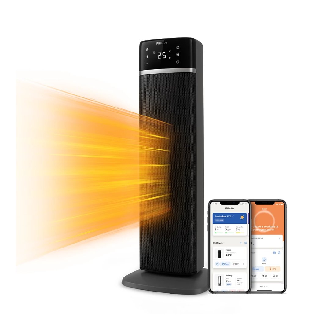 Philips 5000 Series Smart Tower Ceramic Heater - Rapid 2-Second Heating, App Control, EcoAI, Temperature Display, 4 Modes