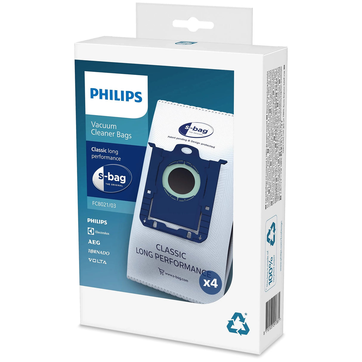 Philips S-Bag Classic Long Performance Vacuum Cleaner Dust Bags - Fits FC8220 to FC9199 Series Models