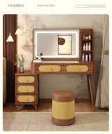 Rattan LED Dressing Table 100cm – Solid Wood Vanity Desk with Detachable 3-Drawer Side Cabinet & Touch LED Mirror | Kenya