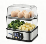 2-Layer Electric Egg & Food Steamer – 8-Egg Top Tier, 2.5L Steaming Basket, LED Touch Display with 3 Egg Modes | Kenya