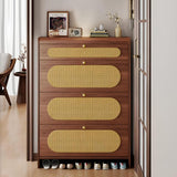 Slim Rattan Shoe Cabinet 100cm – Only 17cm Deep, Behind-the-Door Shoe Rack Organiser with 3 Flip Drawers, Top Storage & Slipper Shelf | Kenya