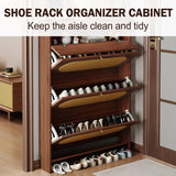 Slim Rattan Shoe Cabinet 100cm – Only 17cm Deep, Behind-the-Door Shoe Rack Organiser with 3 Flip Drawers, Top Storage & Slipper Shelf | Kenya