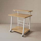 Compact Computer Desk with Monitor Shelf Oak and White | Small Study Desk with Bottom Storage Shelf