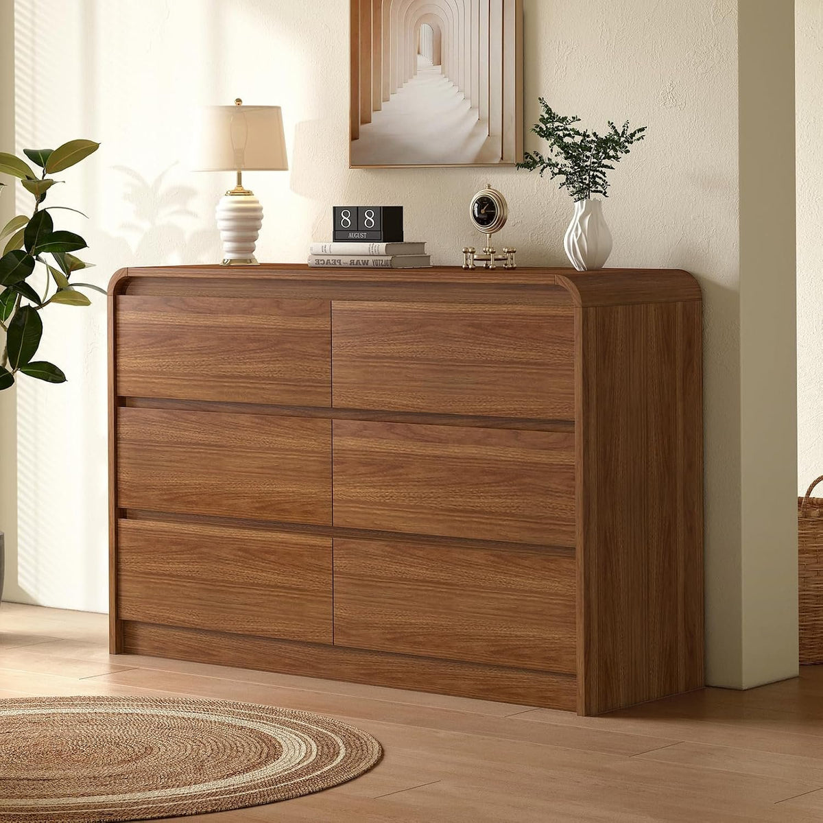 Chest of Drawers 6 Drawer 120x40x75cm Walnut | Wide Bedroom Dresser and Drawer Chest, Doubles as TV Cabinet