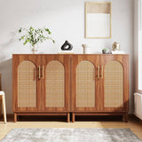 Rattan Sideboard 140x40x100cm Dark Wood | Buffet Cabinet and Console Table for Dining Room and Entryway with Cane Doors
