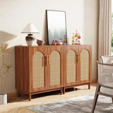 Rattan Sideboard 140x40x100cm Dark Wood | Buffet Cabinet and Console Table for Dining Room and Entryway with Cane Doors