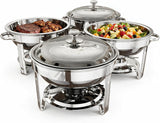 Round Chafing Dish 5L and 8L Stainless Steel with Glass Lid, Complete Buffet Warmer Set for Parties, Christmas Gatherings and Catering Events