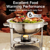 Round Chafing Dish 5L and 8L Stainless Steel with Glass Lid, Complete Buffet Warmer Set for Parties, Christmas Gatherings and Catering Events