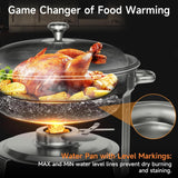 Round Chafing Dish 5L and 8L Stainless Steel with Glass Lid, Complete Buffet Warmer Set for Parties, Christmas Gatherings and Catering Events