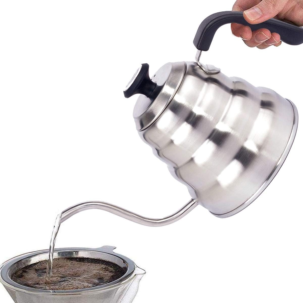 Gooseneck Kettle 1.2L with Built-In Thermometer, Stainless Steel Pour Over Coffee Kettle and Tea Pot, Induction, Gas and Fire Safe