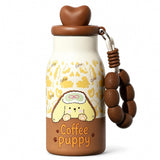 Kids Insulated Water Bottle with Straw 400ml, Stainless Steel Thermos Cup with Heart Cap, Metal Straw, Tea Infuser and Carry Loop