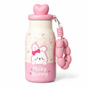 Kids Insulated Water Bottle with Straw 400ml, Stainless Steel Thermos Cup with Heart Cap, Metal Straw, Tea Infuser and Carry Loop