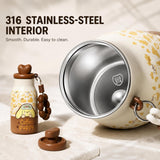 Kids Insulated Water Bottle with Straw 400ml, Stainless Steel Thermos Cup with Heart Cap, Metal Straw, Tea Infuser and Carry Loop
