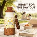 Kids Insulated Water Bottle with Straw 400ml, Stainless Steel Thermos Cup with Heart Cap, Metal Straw, Tea Infuser and Carry Loop