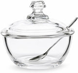 Danny Home Glass Sugar Bowl with Lid and Spoon 240ml | Clear Glass Sugar and Jam Jar, Jelly and Honey Serving Bowl for the Tea Tray and Table