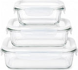 Danny Home Glass Food Storage Containers 3 Piece Set, 500ml, 800ml and 1100ml with Lock Lids | Borosilicate Lunch Boxes, Oven, Microwave and Freezer Safe