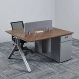 2 Way Office Workstation 1.2m, 2 Person Face to Face Desk with Screen and Pedestal Drawer, Walnut and Grey | Two Seater Office Table