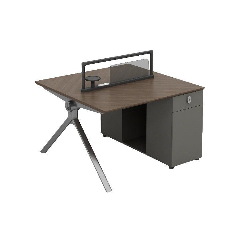2 Way Office Workstation 1.2m, 2 Person Face to Face Desk with Screen and Pedestal Drawer, Walnut and Grey | Two Seater Office Table